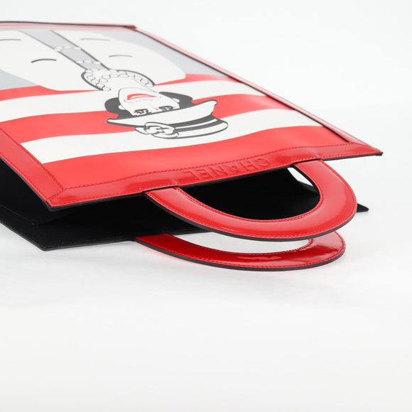 CHANEL Mademoiselle Choco Bar line Tote Bag Leather Red CC Auth 135950V