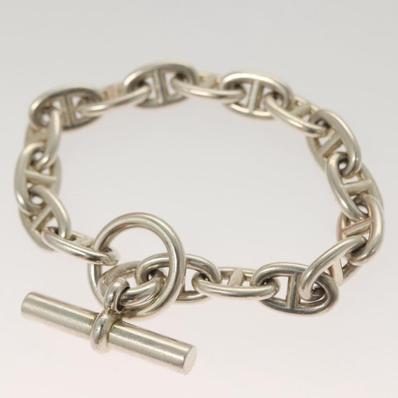 HERMES Chene Dunkle MM Bracelet Ag925 17 Links Silver Auth 135953V