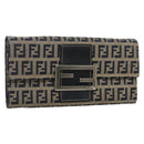 FENDI Zucchino Canvas Long Wallet Navy Silver Auth 135967-1