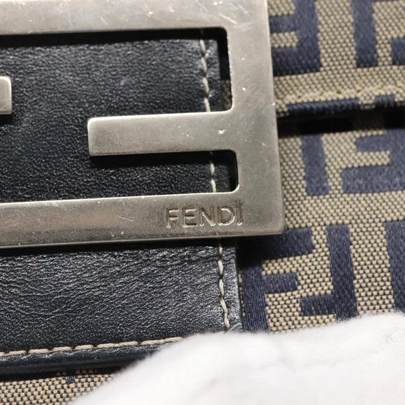 FENDI Zucchino Canvas Long Wallet Navy Silver Auth 135967