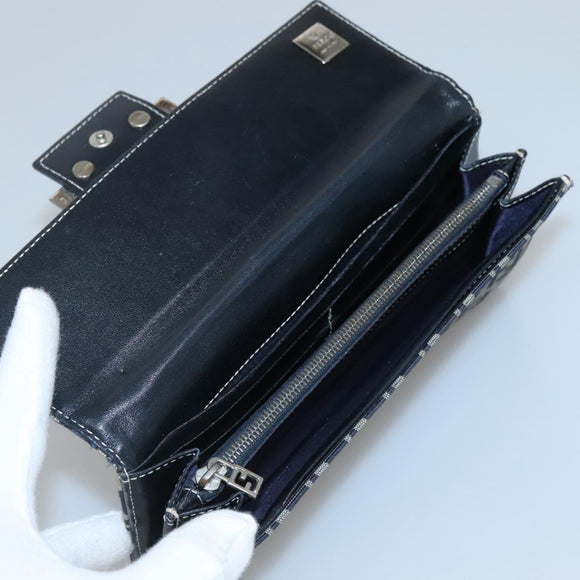 FENDI Zucchino Canvas Long Wallet Navy Silver Auth 135967