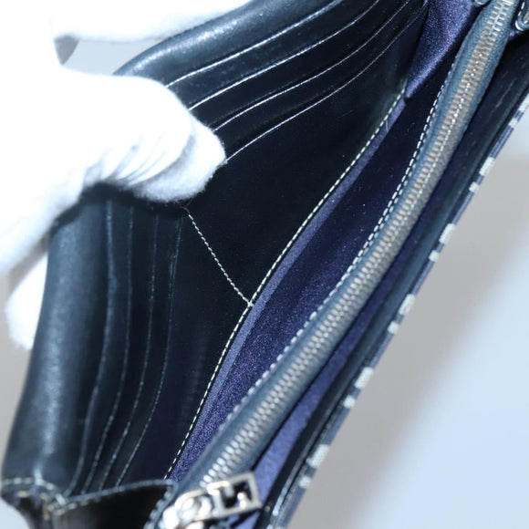 FENDI Zucchino Canvas Long Wallet Navy Silver Auth 135967