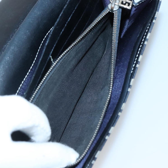 FENDI Zucchino Canvas Long Wallet Navy Silver Auth 135967