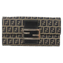 FENDI Zucchino Canvas Long Wallet Navy Silver Auth 135967-13