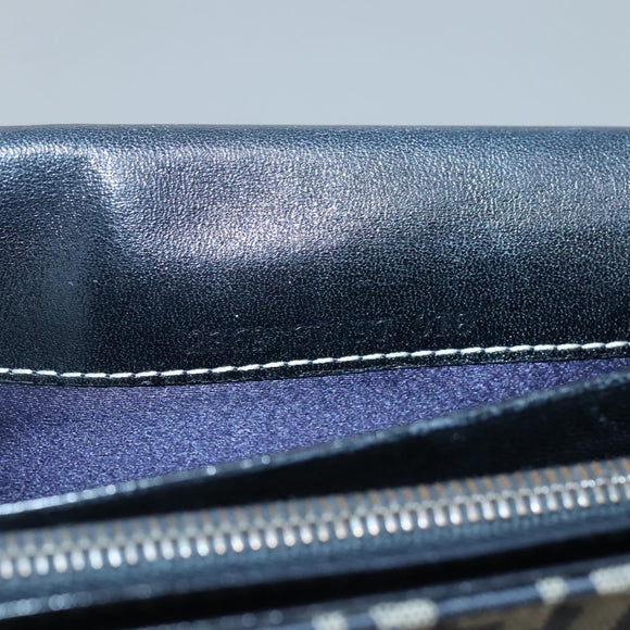 FENDI Zucchino Canvas Long Wallet Navy Silver Auth 135967