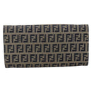 FENDI Zucchino Canvas Long Wallet Navy Silver Auth 135967-2