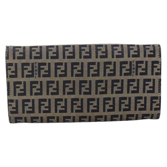 FENDI Zucchino Canvas Long Wallet Navy Silver Auth 135967