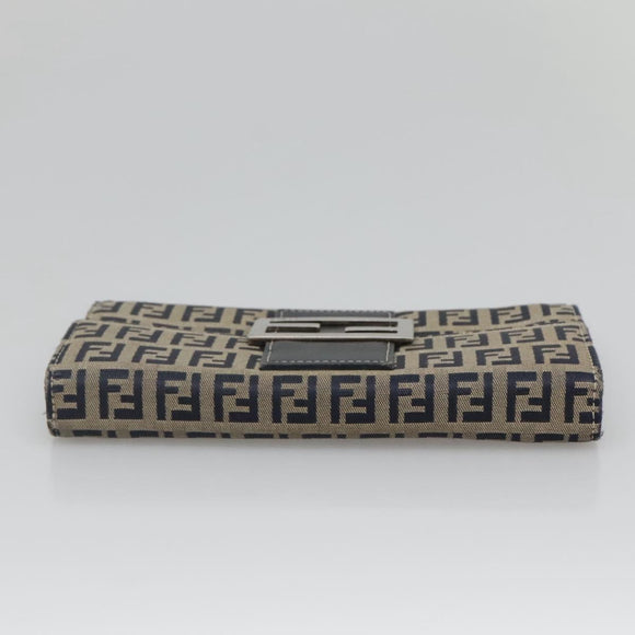 FENDI Zucchino Canvas Long Wallet Navy Silver Auth 135967