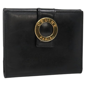 CELINE Compact Wallet Leather Black Auth 135968