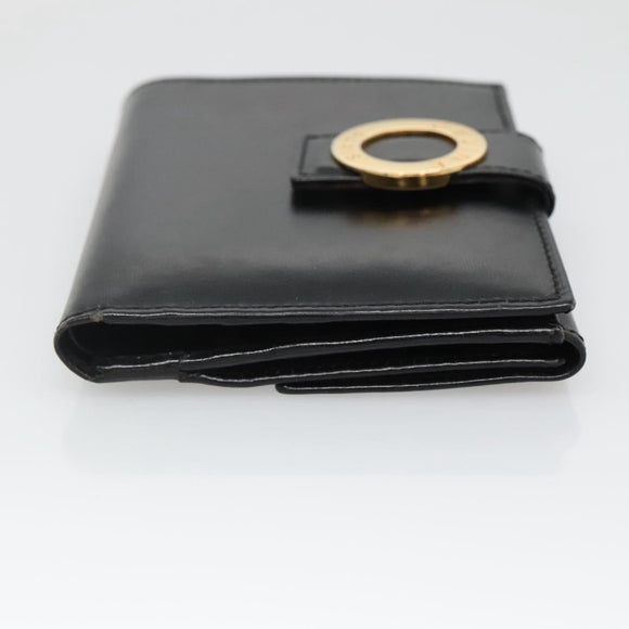 CELINE Compact Wallet Leather Black Auth 135968