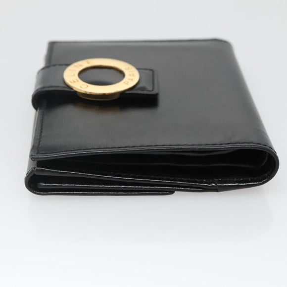 CELINE Compact Wallet Leather Black Auth 135968