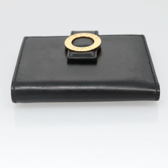 CELINE Compact Wallet Leather Black Auth 135968
