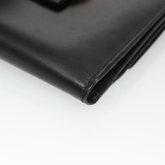CELINE Compact Wallet Leather Black Auth 135968