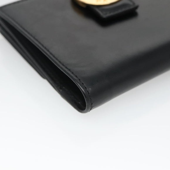 CELINE Compact Wallet Leather Black Auth 135968