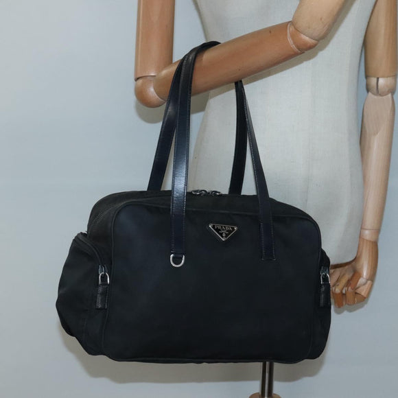 PRADA Shoulder Bag Nylon Black Silver Auth 135983