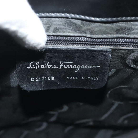 Salvatore Ferragamo Vala Shoulder Bag Enamel Black Gold Auth 135986