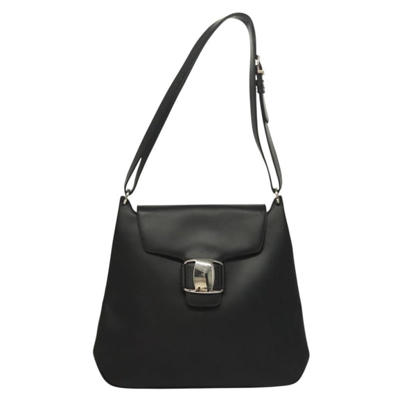 Salvatore Ferragamo Vala Shoulder Bag Enamel Black Gold Auth 135986