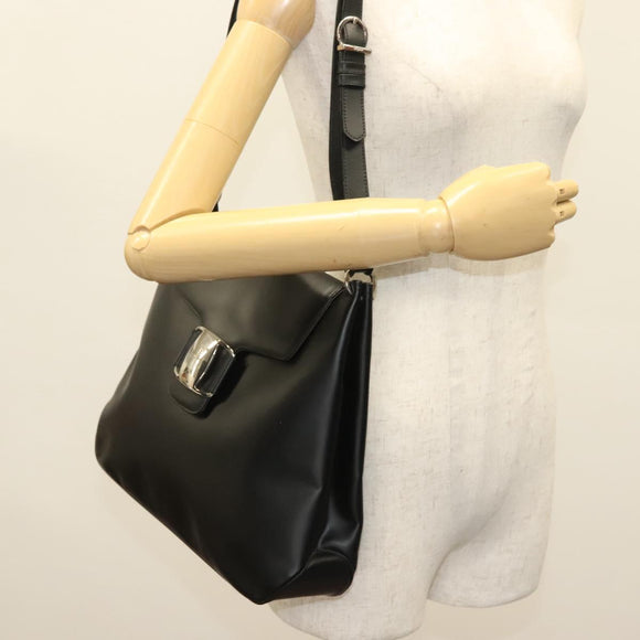Salvatore Ferragamo Vala Shoulder Bag Enamel Black Gold Auth 135986