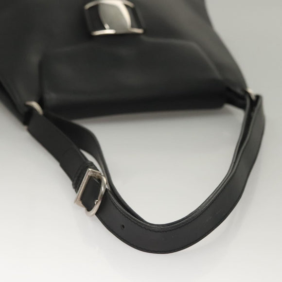 Salvatore Ferragamo Vala Shoulder Bag Enamel Black Gold Auth 135986