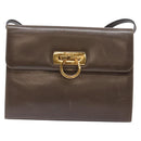 Salvatore Ferragamo Gancini Shoulder Bag Leather Brown Silver Auth 135987-13
