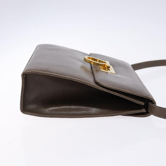Salvatore Ferragamo Gancini Shoulder Bag Leather Brown Silver Auth 135987