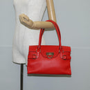 Salvatore Ferragamo Gancini Hand Bag Leather Red Gold Auth 135989V-22