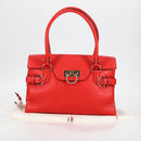 Salvatore Ferragamo Gancini Hand Bag Leather Red Gold Auth 135989V-23