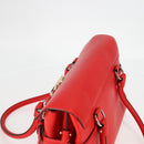 Salvatore Ferragamo Gancini Hand Bag Leather Red Gold Auth 135989V-6