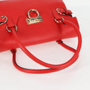 Salvatore Ferragamo Gancini Hand Bag Leather Red Gold Auth 135989V-7