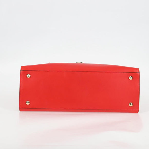 Salvatore Ferragamo Gancini Hand Bag Leather Red Gold Auth 135989V