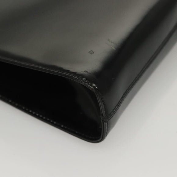 Salvatore Ferragamo Gancini Chain Shoulder Bag Enamel Black Silver Auth 135991