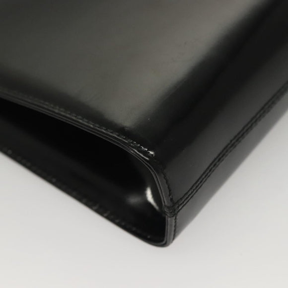 Salvatore Ferragamo Gancini Chain Shoulder Bag Enamel Black Silver Auth 135991