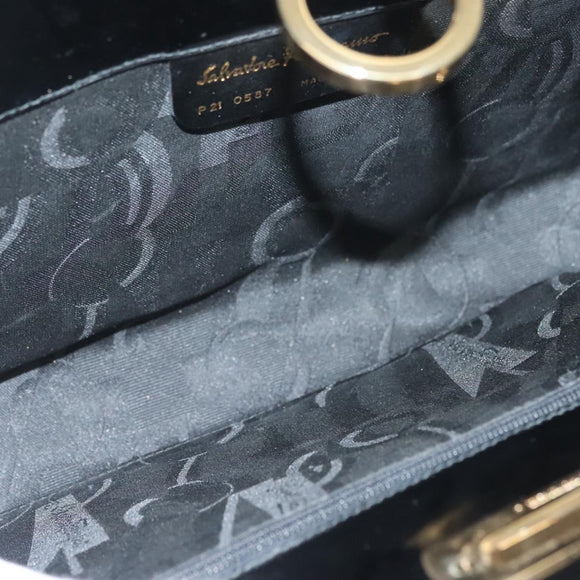 Salvatore Ferragamo Gancini Chain Shoulder Bag Enamel Black Silver Auth 135991