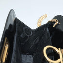 Salvatore Ferragamo Gancini Chain Shoulder Bag Enamel Black Silver Auth 135991-18