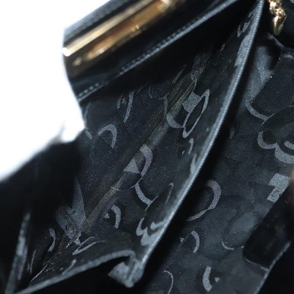 Salvatore Ferragamo Gancini Chain Shoulder Bag Enamel Black Silver Auth 135991