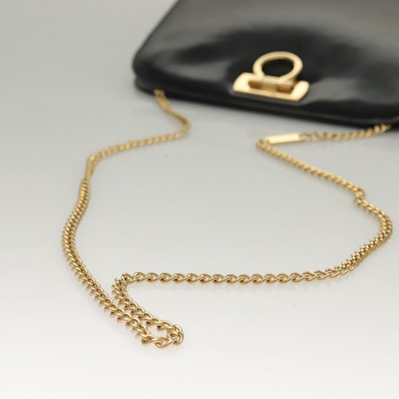 Salvatore Ferragamo Gancini Chain Shoulder Bag Enamel Black Silver Auth 135991