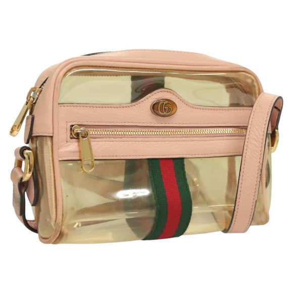 GUCCI Web Sherry Line Shoulder Bag Vinyl Clear Red Green 517350 Auth 135994