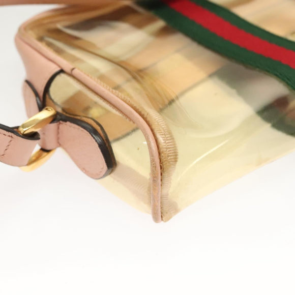 GUCCI Web Sherry Line Shoulder Bag Vinyl Clear Red Green 517350 Auth 135994