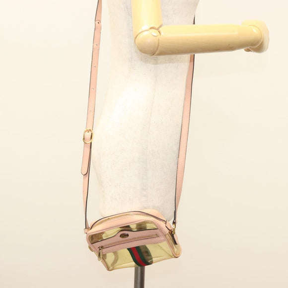 GUCCI Web Sherry Line Shoulder Bag Vinyl Clear Red Green 517350 Auth 135994