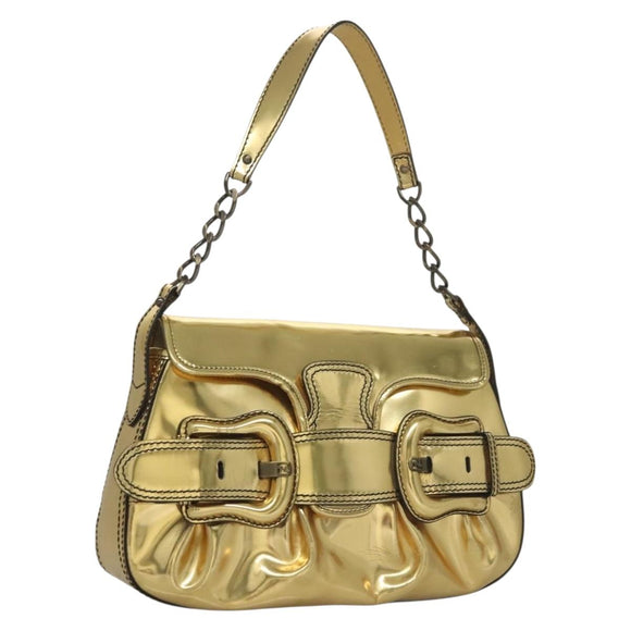 FENDI Chain Shoulder Bag Leather Gold Auth 135997