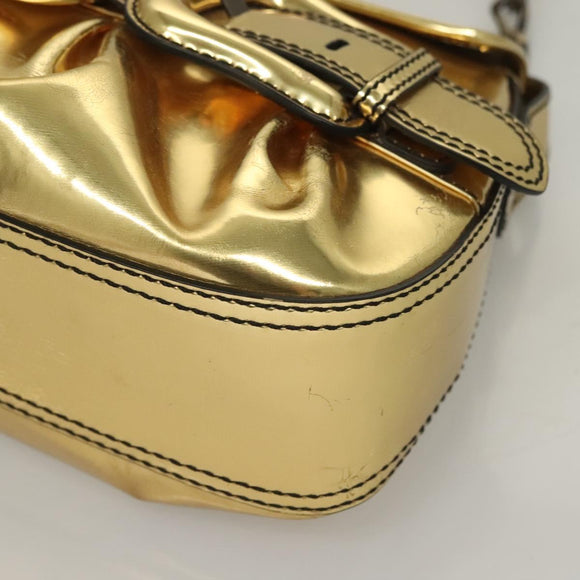 FENDI Chain Shoulder Bag Leather Gold Auth 135997