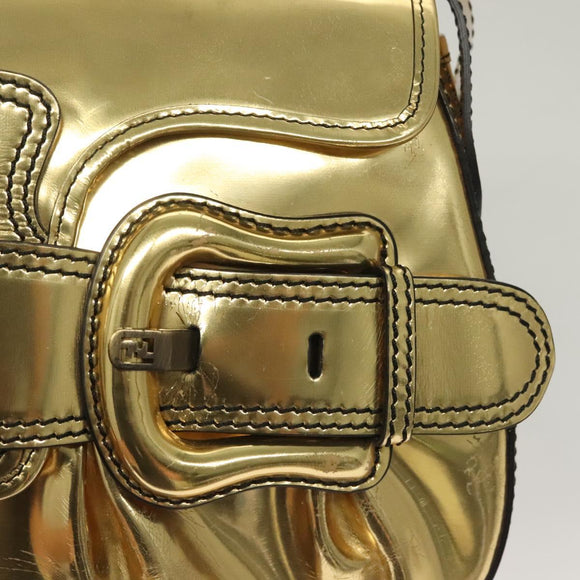 FENDI Chain Shoulder Bag Leather Gold Auth 135997