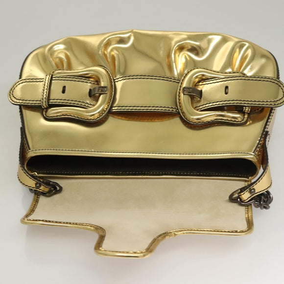 FENDI Chain Shoulder Bag Leather Gold Auth 135997