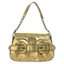 FENDI Chain Shoulder Bag Leather Gold Auth 135997-13