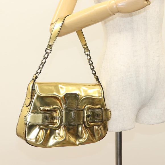 FENDI Chain Shoulder Bag Leather Gold Auth 135997