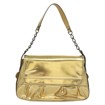 FENDI Chain Shoulder Bag Leather Gold Auth 135997 - 0
