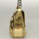 FENDI Chain Shoulder Bag Leather Gold Auth 135997-3