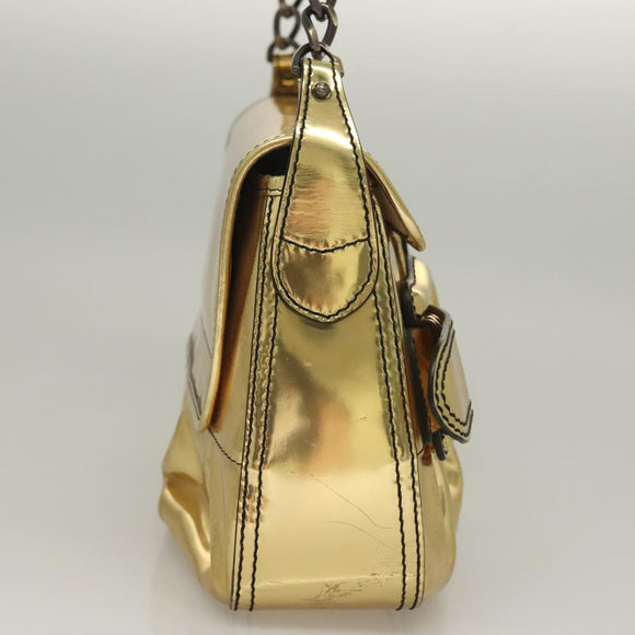 FENDI Chain Shoulder Bag Leather Gold Auth 135997