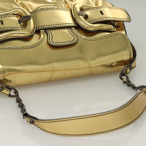 FENDI Chain Shoulder Bag Leather Gold Auth 135997