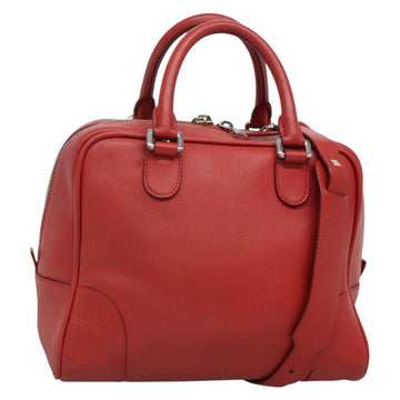 LOEWE Amazona 28 Anagram Hand Bag Leather 2way Red Silver Auth 135998